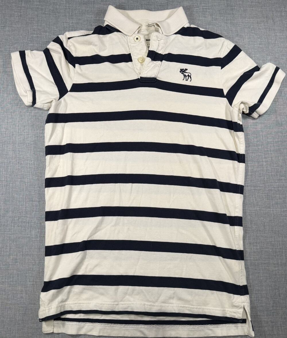 Y2K Abercrombie & Fitch Muscle Fit Navy White Stripe Polo Casual Golf Shirt-L